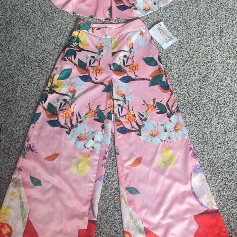 Floral Pink Wide-Leg Pants - L’atiste Pink Set palazzo pants two piece set crop